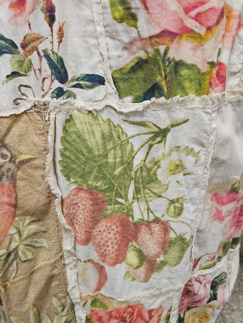Magnolia Pearl Floral Patchwork Cotton Kimono Vintage Roses And Birds - Picture 9 of 12